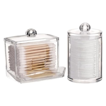 Tbestmax Qtips Holder Bathroom Container with Lids - 2 Pcs, Clear Apothecary Organizer for Cotton Ba...