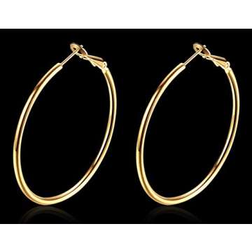 18K Gold Plated Polished Round Hoop Earrings For Women Diameter 60mm