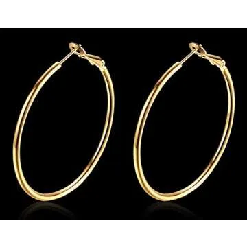 18K Gold Plated Polished Round Hoop Earrings For Women Diameter 60mm