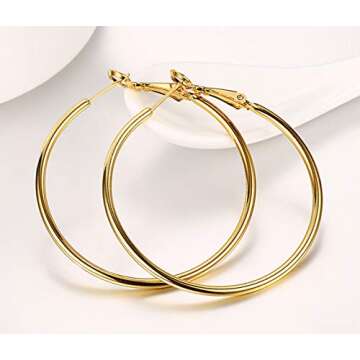 18K Gold Plated Polished Round Hoop Earrings For Women Diameter 60mm