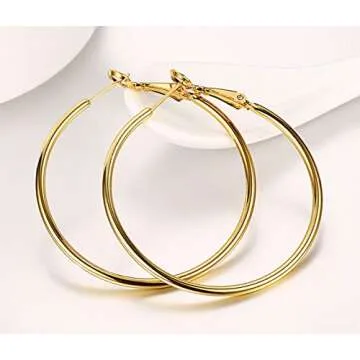 18K Gold Plated Polished Round Hoop Earrings For Women Diameter 60mm