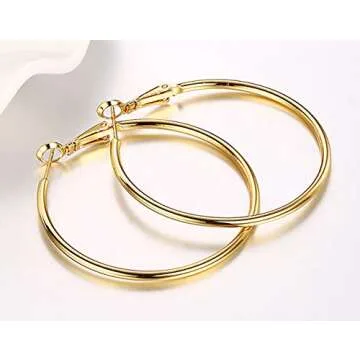 18K Gold Plated Polished Round Hoop Earrings For Women Diameter 60mm