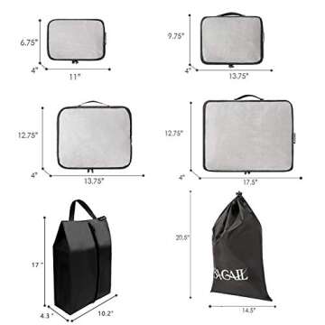 BAGAIL 6 Set Packing Cubes: Travel Luggage Organizers with Laundry Bag
