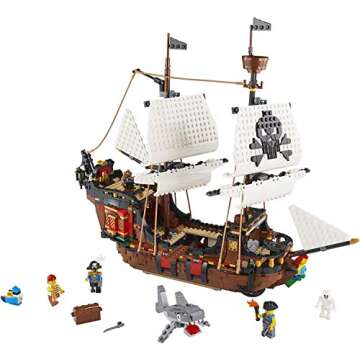 LEGO Creator 3 in 1 Pirate Ship Building Set, Kids can Rebuild The Pirate Ship into an Inn or Skull Island, Features 4 Minifigures and Shark Toy, Makes a Great Gift for Kids Ages 9+ Years Old, 31109