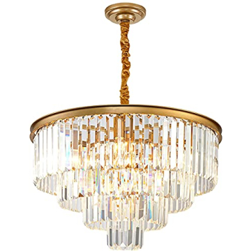 ELGOBST Gold Modern Crystal Chandelier Lighting K9 Crystal Round Chandelier Hanging Ceiling Light Fi...
