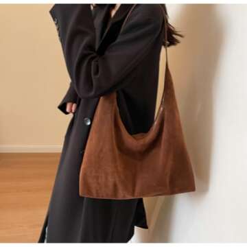 Trendy Suede Crescent Shoulder Bag - Stylish Versatile Tote for Women