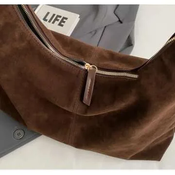 Trendy Suede Crescent Shoulder Bag for Women – Fashionable Purse