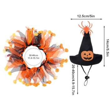 2 Pcs Cat Halloween Witch Costume Suit - Pet Witch Pumpkin Hat and Tutu Collar, Cute Cat Outfit for ...