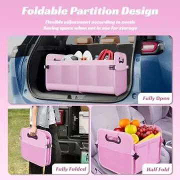 Sposuit Trunk Organizer for Car - Collapsible Car Storage with 11 Pockets & Reinforced Handles, SUV Trunk Organizers for Grocery Cargo(Pink)