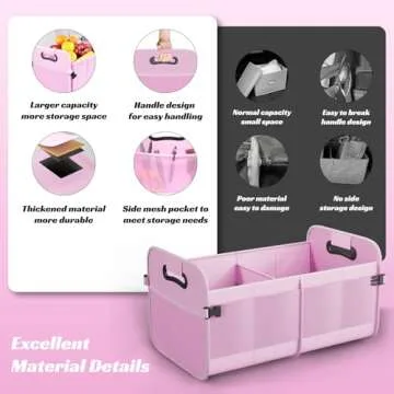 Sposuit Trunk Organizer for Car - Collapsible Car Storage with 11 Pockets & Reinforced Handles, SUV Trunk Organizers for Grocery Cargo(Pink)