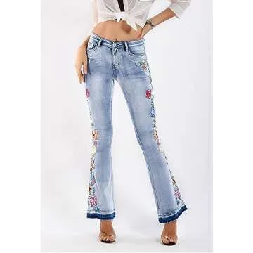 Stylish Floral Bell Bottom High-Rise Jeans for Women