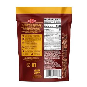 Flavored Pecan Snack Nuts: Our seasoned sweet pecans are made with a lightly sweetened glaze for satisfying crunch; Ready to be enjoyed straight from the bag, they make a great protein snack or healthy kids' snack; Enjoy 4 servings per bag