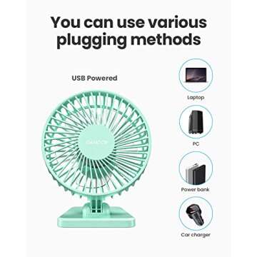 Gaiatop USB Desk Fan, Small But Powerful, Personal Portable Quiet 3 Speeds, Adjustment Mini Table Desktop for Better Cooling Home Office Car Indoor Outdoor Green