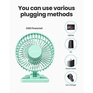 Gaiatop USB Desk Fan, Small But Powerful, Personal Portable Quiet 3 Speeds, Adjustment Mini Table Desktop for Better Cooling Home Office Car Indoor Outdoor Green