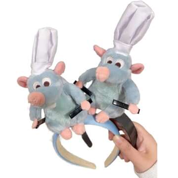 NLIEOPDA Women Cute Mouse Cartoon Animal Remy Ratatouille Plush Toy Headbands Cosplay Props Hallowee...