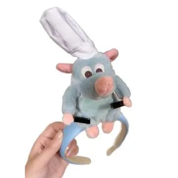 NLIEOPDA Women Cute Mouse Cartoon Animal Remy Ratatouille Plush Toy Headbands Cosplay Props Halloween Costume Headwear1 Black
