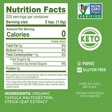 SPLENDA Stevia Zero Calorie Sweetener for Baking, Plant Based Sugar Substitute Granulated Powder, 7.8 oz Resealable Pouch