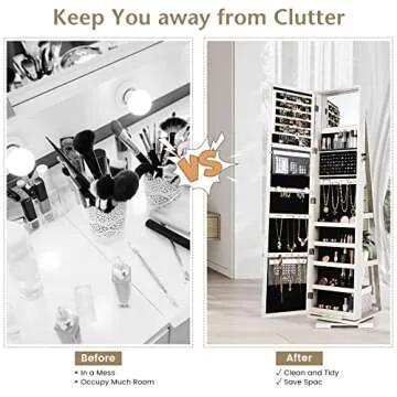 COSTWAY 360 Rotating Jewelry Armoire with Full Length Mirror