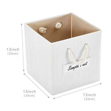 Onlycube Hadioo 3 Pack Foldable Bamboo Fabric Storage Bins for Cube Organizer with Cotton Rope Handles, Collapsible Basket Box Organizer for Shelves and Closet- Beige 13x13x13 inch