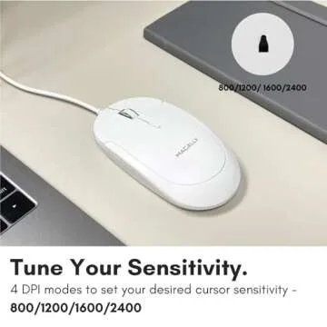 Macally Wired USB C Mouse for Mac and PC - Slim, Quiet, and Reliable - 3 Button Layout, Scroll Wheel, and 4 DPI Mode (800/1200/1600/2400) Type C Mouse for MacBook Pro/Air, iMac, Laptop