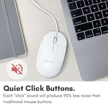 Macally Wired USB C Mouse for Mac and PC - Slim, Quiet, and Reliable - 3 Button Layout, Scroll Wheel, and 4 DPI Mode (800/1200/1600/2400) Type C Mouse for MacBook Pro/Air, iMac, Laptop