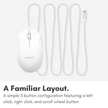 Macally Wired USB C Mouse for Mac and PC - Slim, Quiet, and Reliable - 3 Button Layout, Scroll Wheel, and 4 DPI Mode (800/1200/1600/2400) Type C Mouse for MacBook Pro/Air, iMac, Laptop