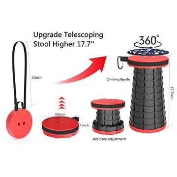 ALEVMOOM Telescoping Stool with Cushion,Portable Collapsible Stool More Sturdy Capacity 440Ib,Retractable Stool Collapsible Camping Stool Adjustable Folding Stool for Hiking Garden BBQ