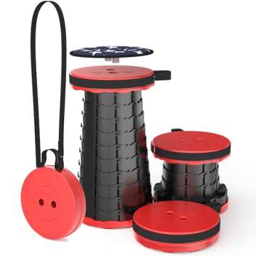 ALEVMOOM Telescoping Stool with Cushion,Portable Collapsible Stool More Sturdy Capacity 440Ib,Retractable Stool Collapsible Camping Stool Adjustable Folding Stool for Hiking Garden BBQ