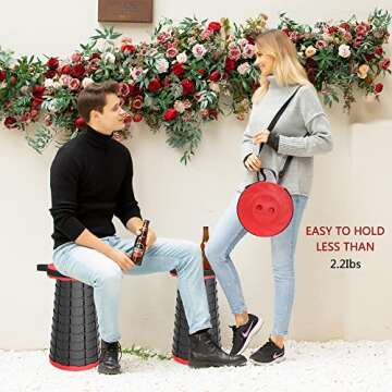 ALEVMOOM Telescoping Stool with Cushion,Portable Collapsible Stool More Sturdy Capacity 440Ib,Retractable Stool Collapsible Camping Stool Adjustable Folding Stool for Hiking Garden BBQ