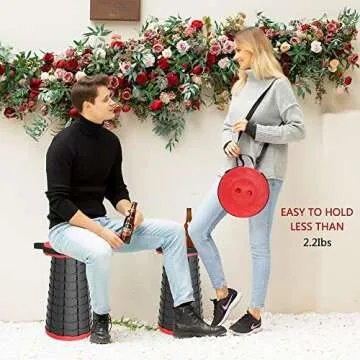 ALEVMOOM Telescoping Stool with Cushion,Portable Collapsible Stool More Sturdy Capacity 440Ib,Retractable Stool Collapsible Camping Stool Adjustable Folding Stool for Hiking Garden BBQ