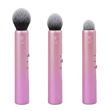 Real Techniques Custom Slide Makeup Brush Cheek Kit For Blush, Bronzer, and Highligher, 3 Settings for Sheer, Medium, or Focused Application