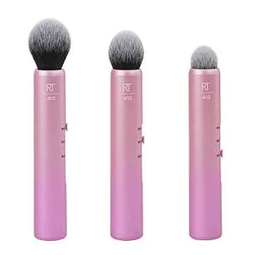 Real Techniques Custom Slide Makeup Brush Cheek Kit For Blush, Bronzer, and Highligher, 3 Settings for Sheer, Medium, or Focused Application