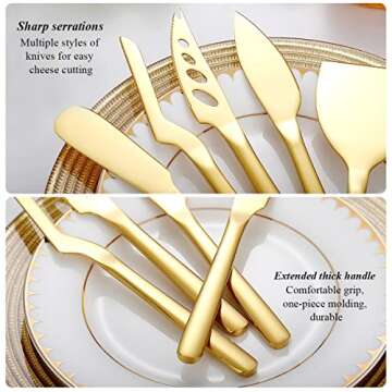 Berglander Gold Cheese Knife Set of 5 for All Types of Cheese, Golden Titanium Plating Cheese Cutter Slicer Ergonomic Design for Confortable Grip and Cut, Butter Spreader Knife