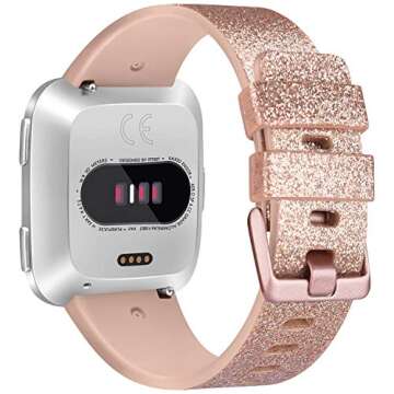 Tobfit Sport Bands Compatible with Fitbit Versa 2/Versa/Versa Lite/Versa SE, Soft TPU Wristbands Accessories for Women Men (Glitter Rose Gold, Small)