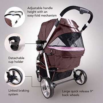 Double Dog Strollers for Large Dogs up to 77 Ibs, Aluminum Frame, 4-Wheel with Suspension