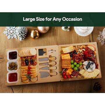 Easoger Bamboo Charcuterie Boards and Knife Set, 3 in 1 Magnetic Extra Large Cheese Board with 3 Bowls, Wedding Gifts, Christmas Gifts, House Warming Gifts for Couples