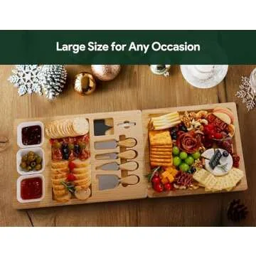 Easoger Bamboo Charcuterie Boards and Knife Set, 3 in 1 Magnetic Extra Large Cheese Board with 3 Bowls, Wedding Gifts, Christmas Gifts, House Warming Gifts for Couples
