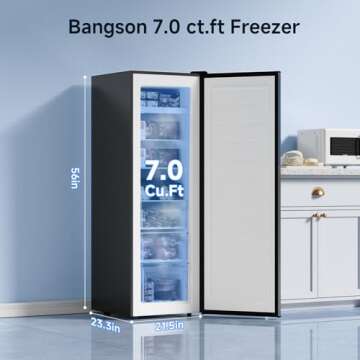 BANGSON Upright Freezer, 7.0 Cu.ft Stand Up Freezer, Convertible Upright Freezer/Refrigerator, Single Door for Kitchen,Garage, Office, Apartment, Silver
