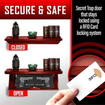 Tactical Traps Patriot 35S Compact Gun Shelf with Trap Door | Compact Firearm Storage with RFID Lock | Easy Installation | Secure & Safe Compartment | 22 ½ ” X 10 ¼” X 4”