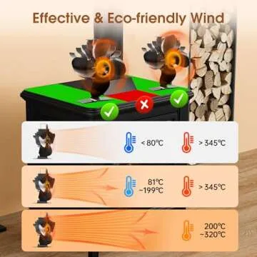 ZHENGXOO Wood Stove Fan, 4-Blades Heat Powered Stove Fan,Silent Operation Fireplace Fan for Gas/Pellet/Wood Burning Stove