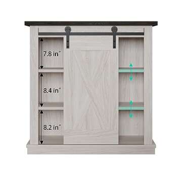 OLD CAPTAIN 32" Farmhouse Coffee Bar Cabinet with Sliding Barn Door, Wooden Cabinet with Adjustable Shelves, Versatile Storage for Kitchen, Dining, Living Room, White