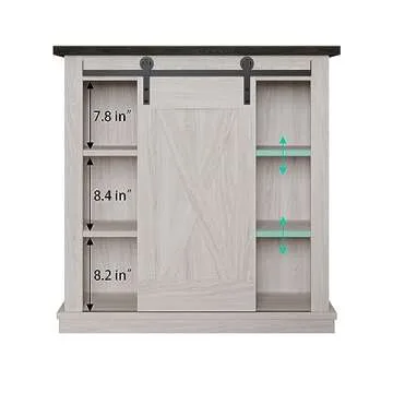 OLD CAPTAIN 32" Farmhouse Coffee Bar Cabinet with Sliding Barn Door, Wooden Cabinet with Adjustable Shelves, Versatile Storage for Kitchen, Dining, Living Room, White