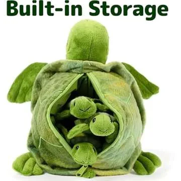PREXTEX Plush Toys Turtle Stuffed Animal w/ 3 Baby Stuffed Turtle - Big Turtle with Zipper - 3 Little Baby Turtle Plush - Turtle Toys for Kids 3-5 - Turtle Toy - Thoughtful Gift for Turtle Lovers