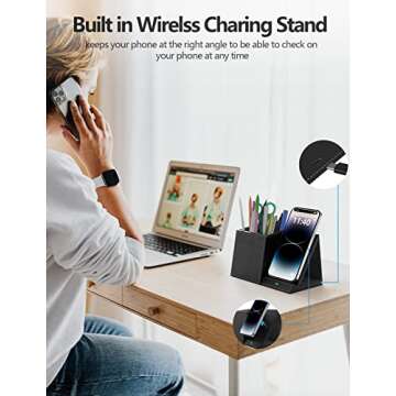 2-in-1 Pen Holder with Wireless Charger, Compatible with iPhone 16/15/14/13/12/11/8 Series, Pencil H...