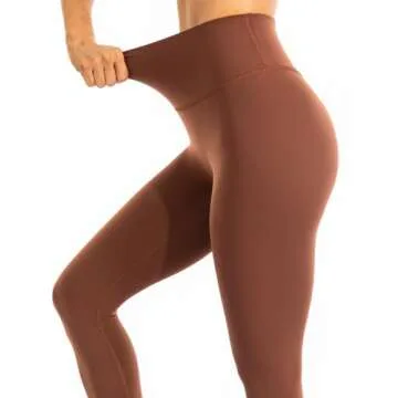 Ukaste Women's Studio Essential High-Rise Yoga Leggings 25" - Soft Stretch Workout Active Tights Pants (Burnt Umber, 6)