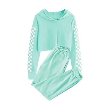 Meikulo Teen Girls' Cozy Cropped Hoodie & Jogger Set - Trendy 2-Piece Outfit