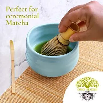 Green Hearted Roots Ceramic Matcha Bowl - Large Ceremonial Japanese Green Tea Cup