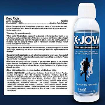X-JOW Extra Strength Pain Relief Gel 4 Oz - Muscle, Shoulder & Joint Pain Massage Gel - Herbal & Nat...