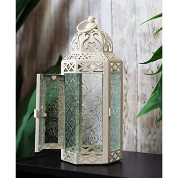 VELA LANTERNS Cream Moroccan Candle Lantern Decorative Candle Holder Lamp for Table or Hanging, Rama...
