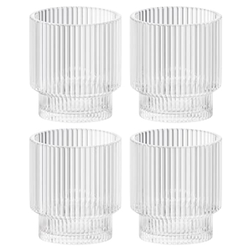 American Atelier Vintage Art Deco Fluted Drinking Glasses | Ribbed Glassware for Cocktail, Gin, Whis...